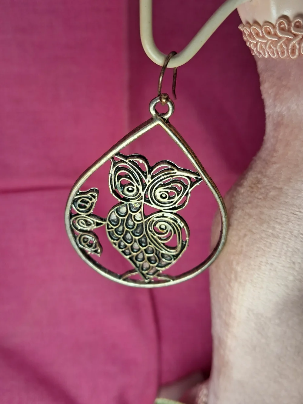 Owl Filigree Teardrop Dangle Drop Earrings (Antique Goldtone)
